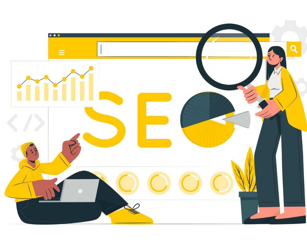 Image shows SEO package in a graphic representation which symbolize 4 types of plan search of buyer.
