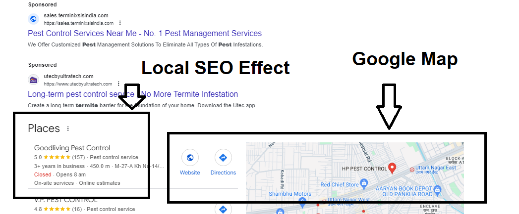 Pest control service local SEO SERPs